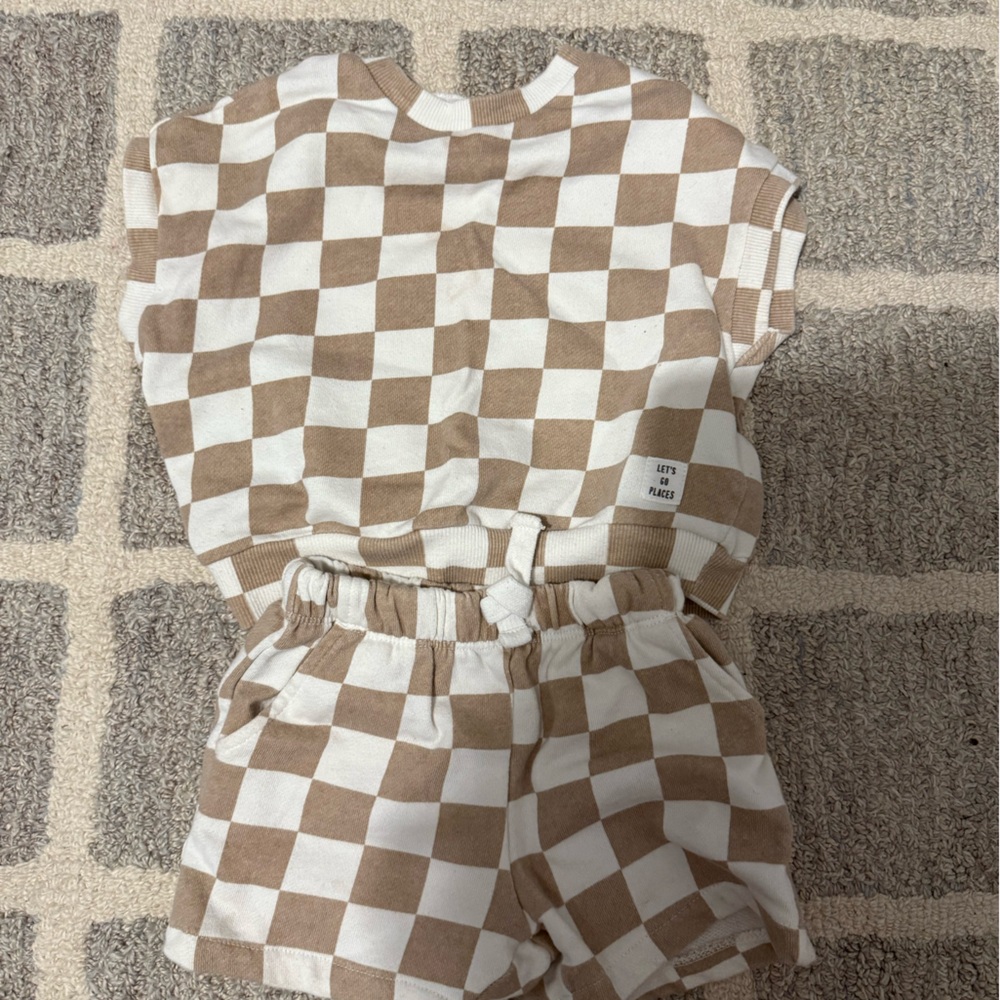 Checkered beige 2 piece set boy or girl size 18 months